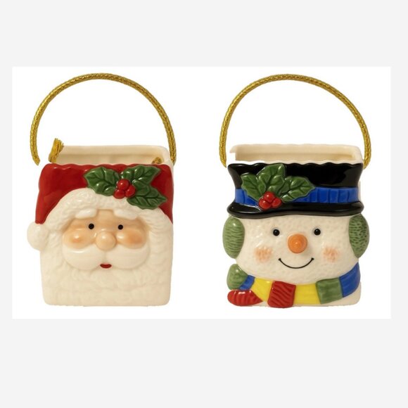 Christmas Jar Ceramic Square Double-Sided Santa & Snowman 5.5” H x 5” W x 3” D - Picture 3 of 4